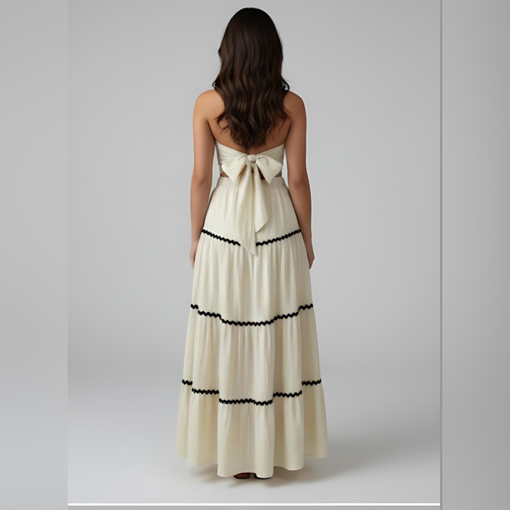 Boho Applique Cropped Bandeau Top And Skirt Set Beige - Picture 8 of 13